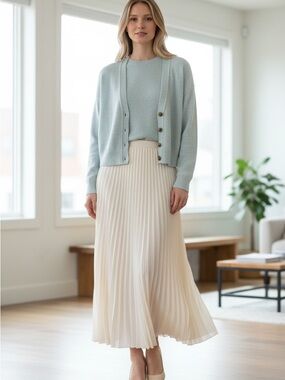 White + Warren Light Blue Cashmere Cardigan and Shell Set (never worn)